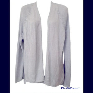 Ann Taylor Loft Linen Blend Ice Blue/Gray Open Front Cardigan Sz L